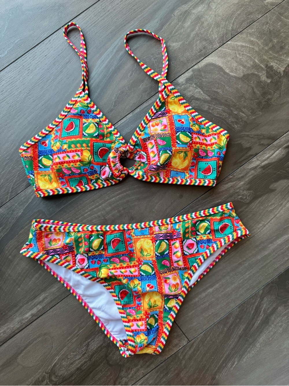 Juniors  Multicolor Fruit Print Bikini - Bright Tropical Swim Set -Small
